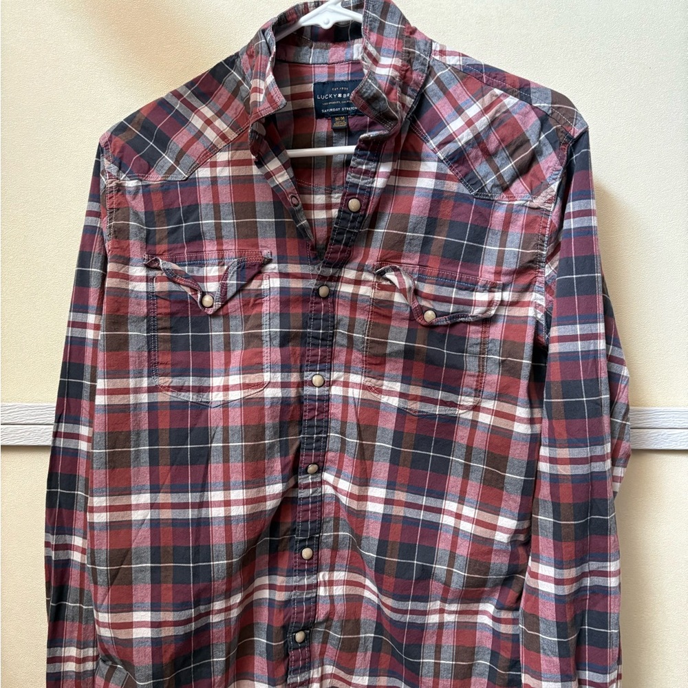 Lucky Brand Men's Plaid Button Down Shirt - Red and Black